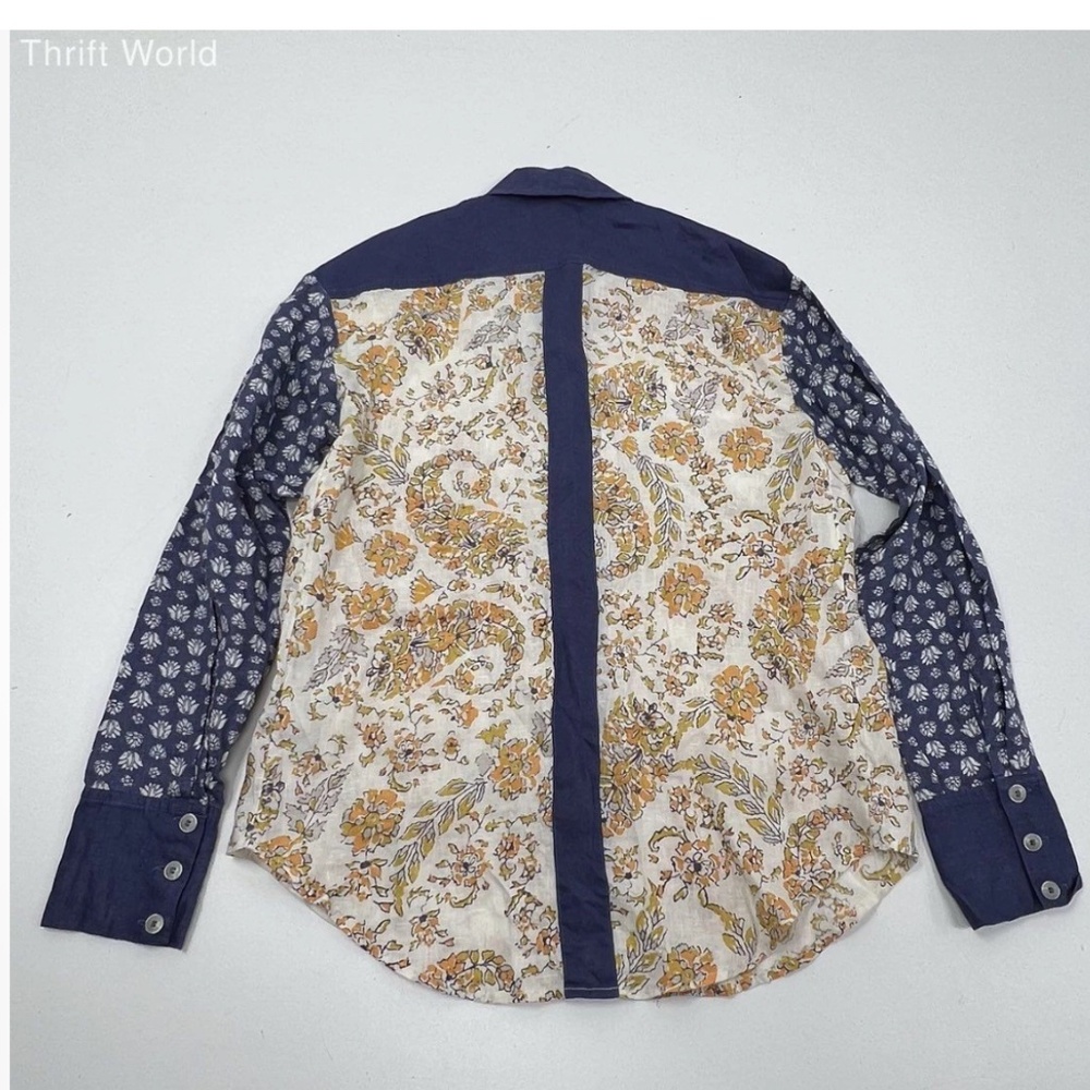 We The Free Moroccan Midnight Buttondown Top Navy Combo sz S NWT $128R - Picture 5 of 6